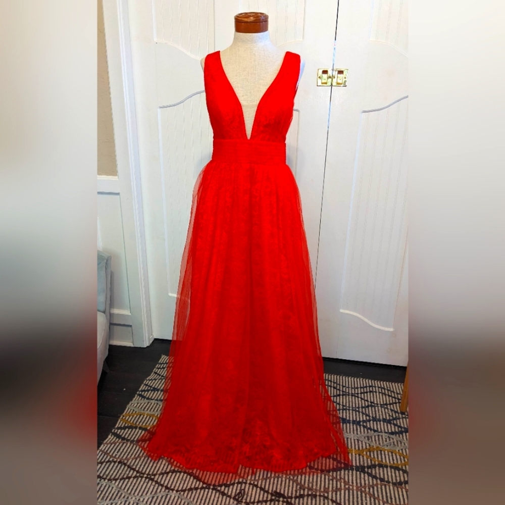 FREE SHIPPING Red Hebeos evening gown or prom gown size S